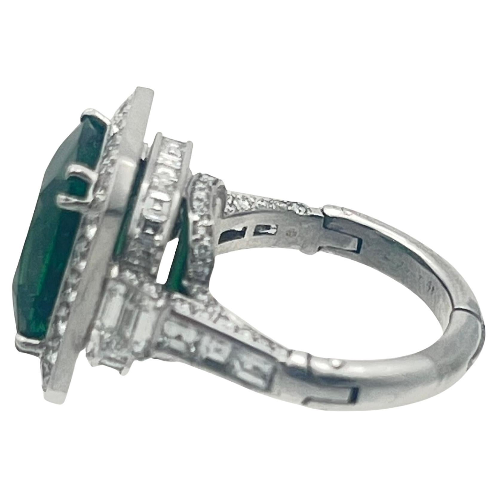 Radiant Cut Robert Procop Platinum Tsavorite Garnet Diamond Ring For Sale