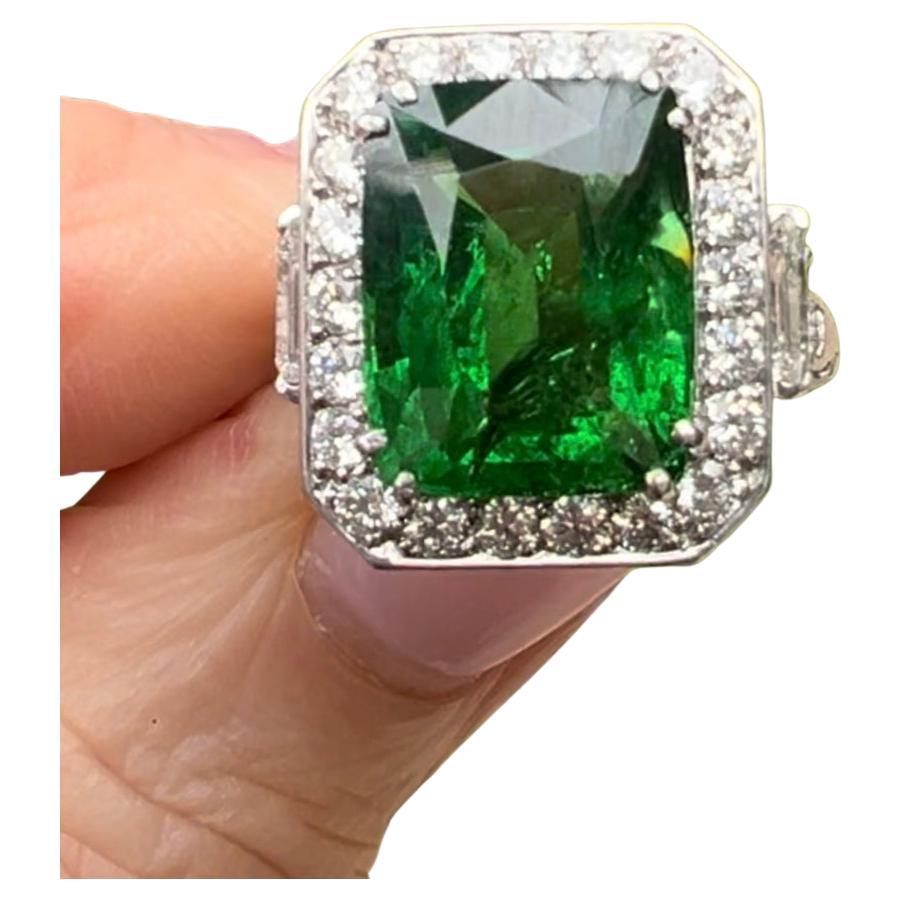 Women's or Men's Robert Procop Platinum Tsavorite Garnet Diamond Ring For Sale