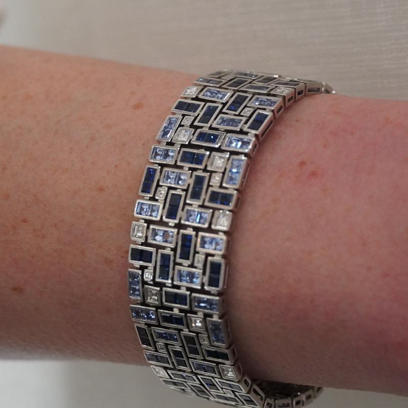 Robert Procop Sapphire and Diamond Bracelet in Platinum In New Condition In Carmel, IN