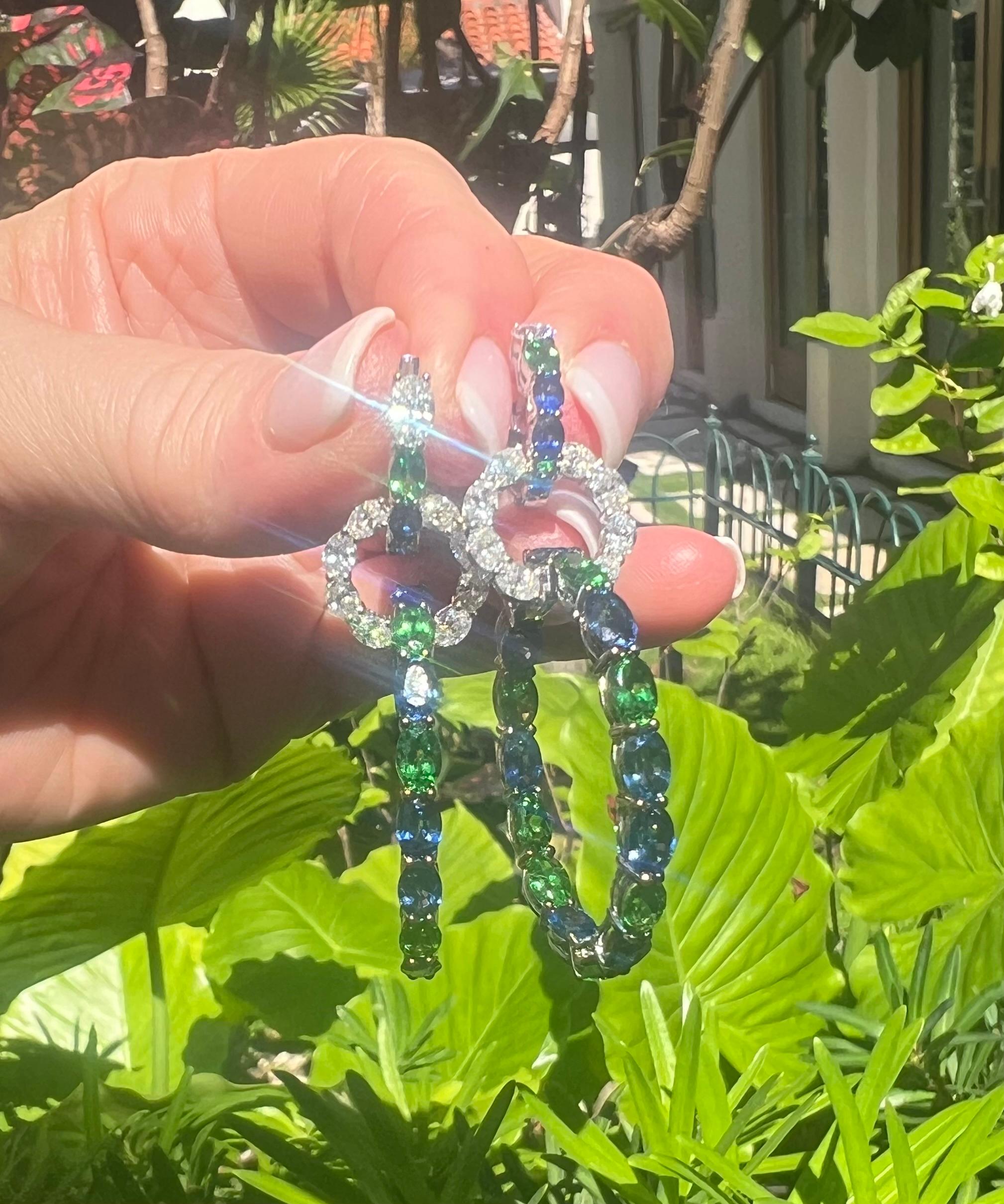 Robert Procop Tsavorite Sapphire Diamond American Glamour Earrings In Excellent Condition In Palm Beach, FL
