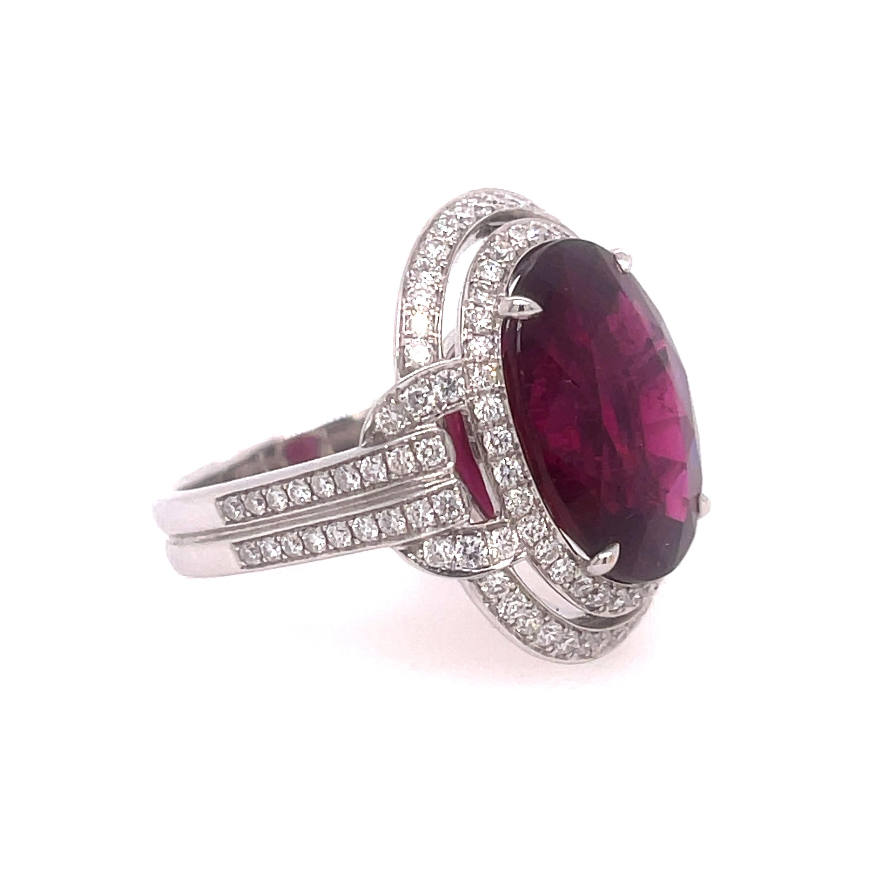 Robert Procop 18K White Gold Rubellite Tourmaline ring (9.80ct) with Diamonds (apprx 1.14ctw). 