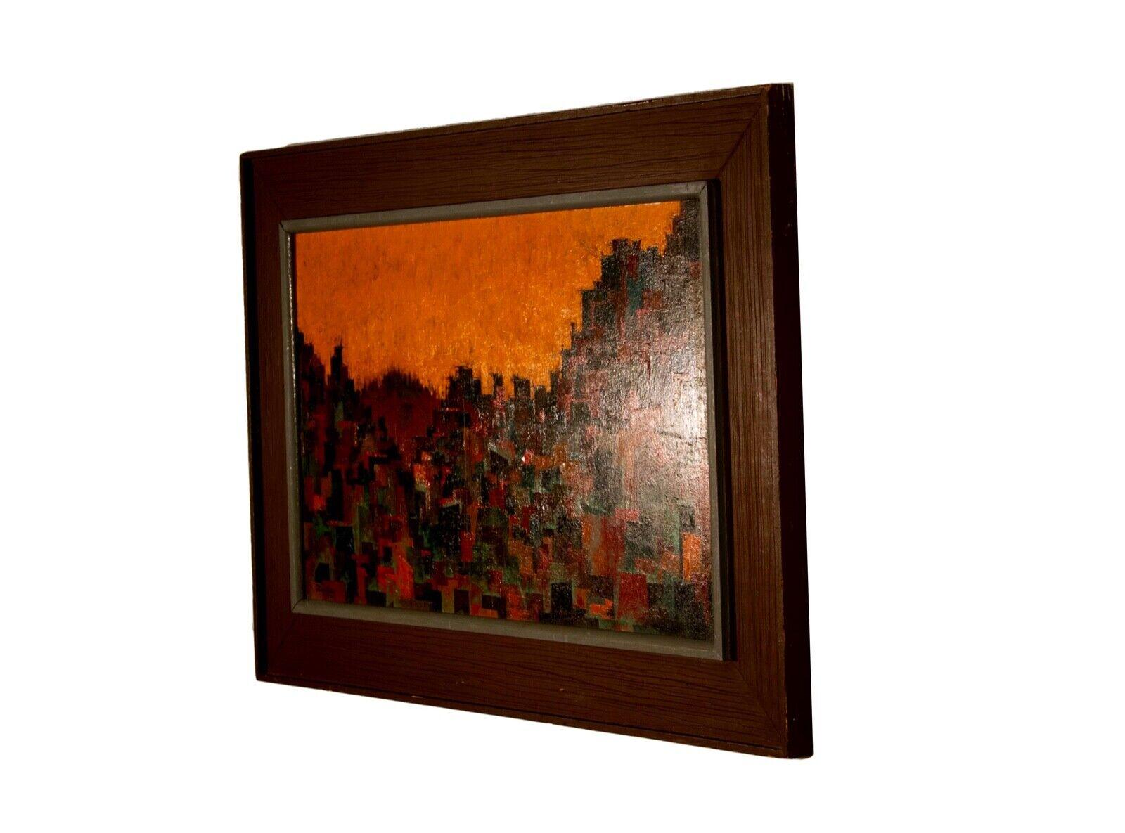 American Robert Quigley Signed Modern Cityscape Abstract Oil Painting on Board Framed For Sale