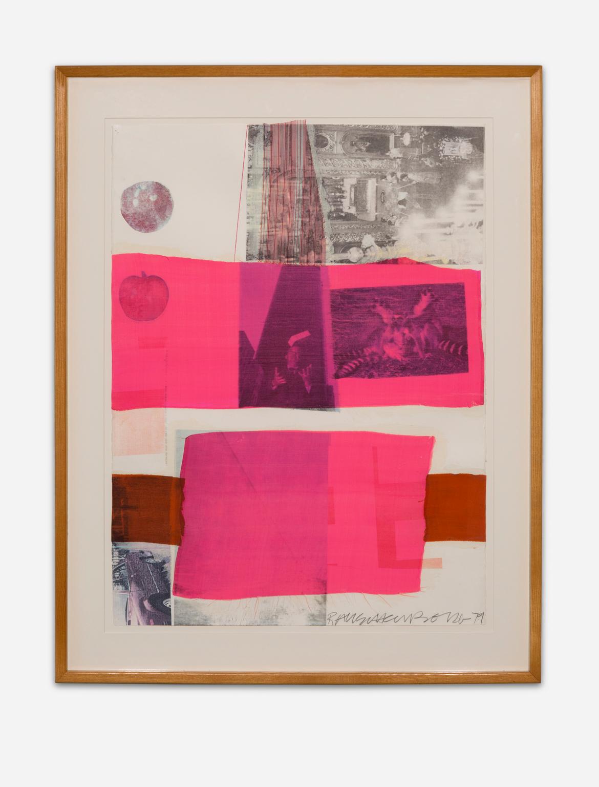 "Graft", Collage, Mixed Media, Transfer, Print, Pink 
Red Linear Fabric - Mixed Media Art by Robert Rauschenberg