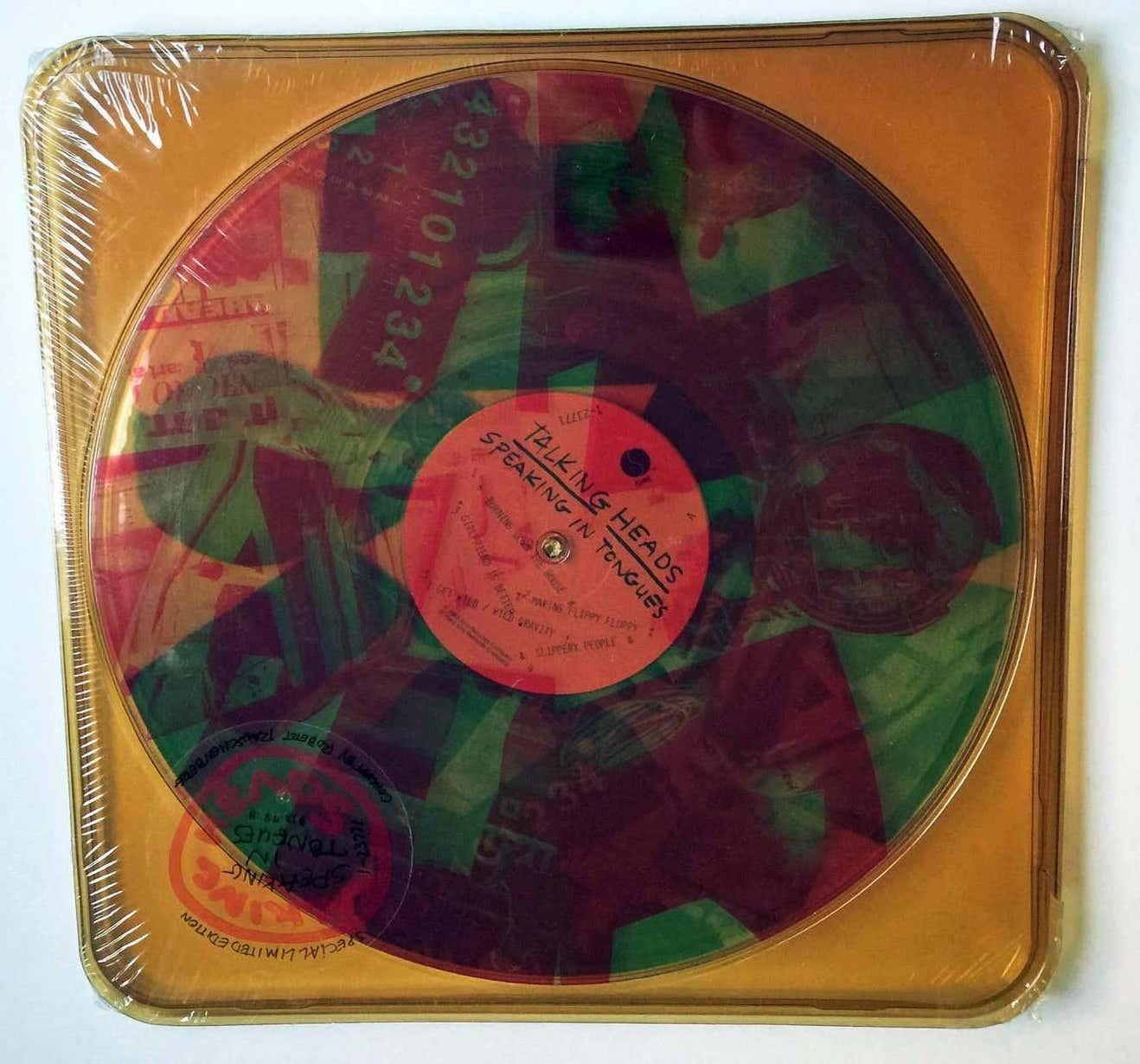 Rare unopened Robert Rauschenberg designed Talking Heads Speaking in Tongues: 
In 1983, legendary pop artist Robert Rauschenberg designed the album cover for Talking Heads’ acclaimed studio album, Speaking in Tongues.  Rauschenberg’s design features