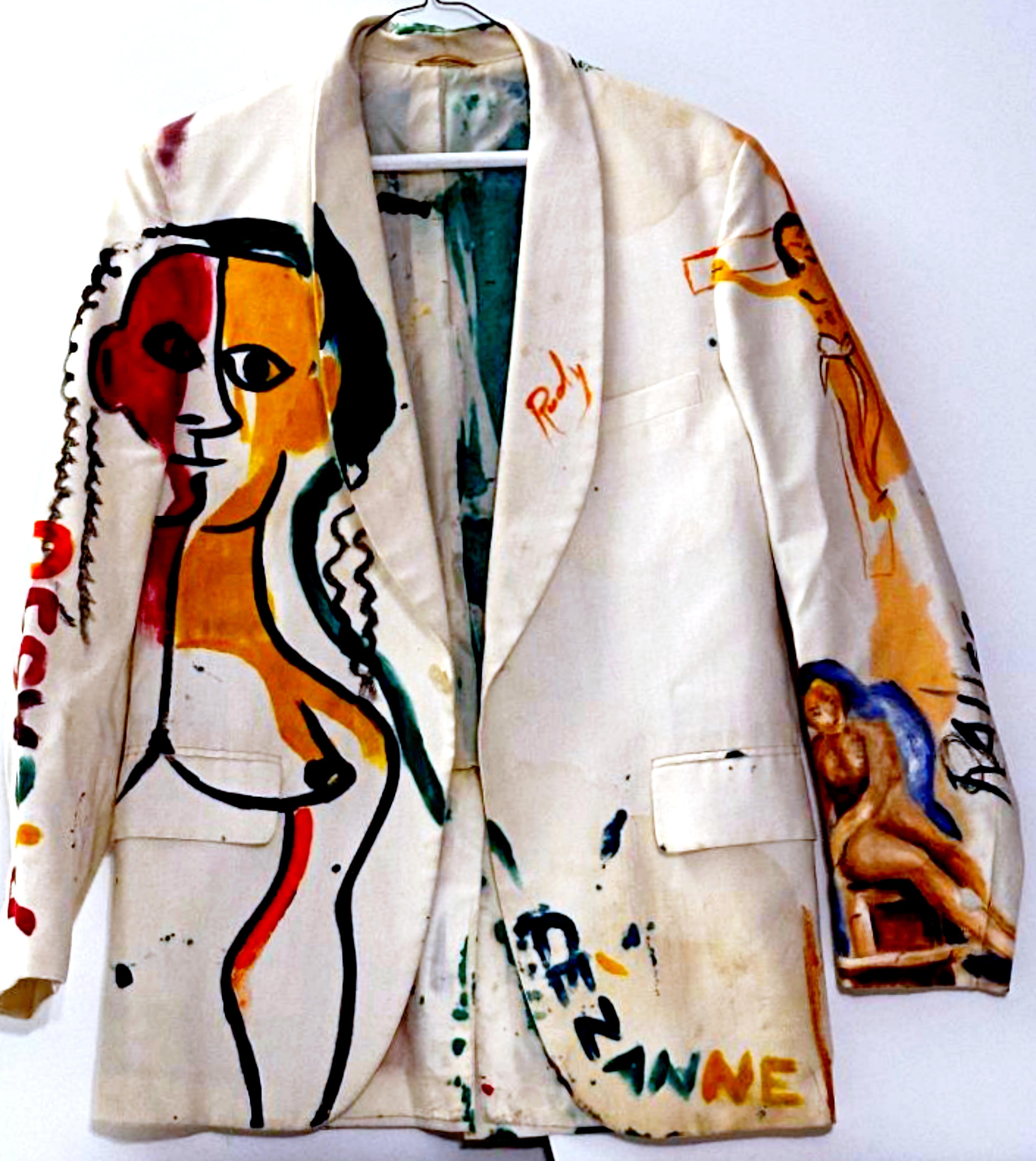 "The Art Jacket" ist ein völlig einzigartiges Stück - ein Stück tragbare Kunst - eine handbemalte Jacke, die Rauschenberg für den Künstler, der sie hergestellt hat, signiert hat.  Das ist ein fantastischer Gesprächsstoff, den Sie nirgendwo sonst auf