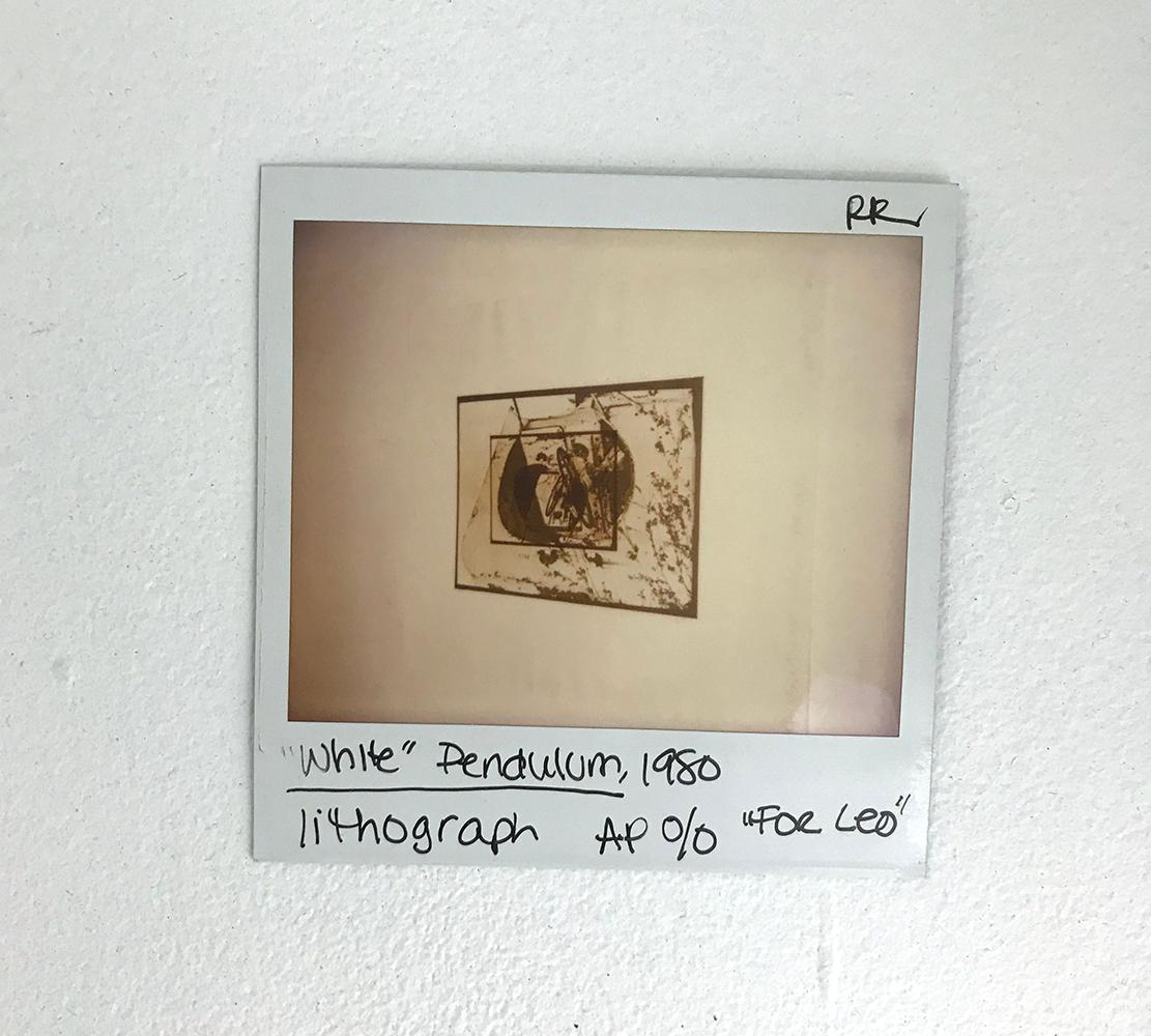 Robert Rauschenberg "White Pendulum", 1980 original Polaroid of the lithograph from the archive of Leo Castelli, NY marked 'for Leo'