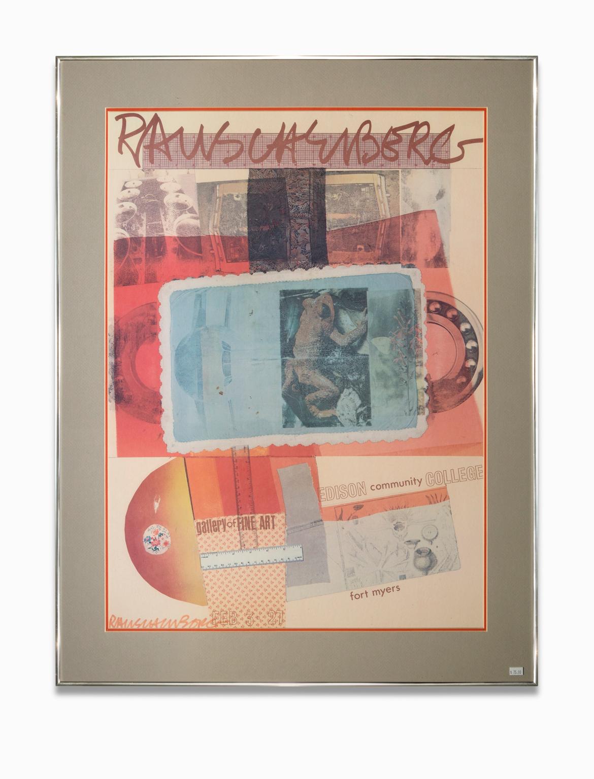 Robert Rauschenberg Print - "Exhibition Poster-Edison Community College" Reds, Blue, Collage, Signed