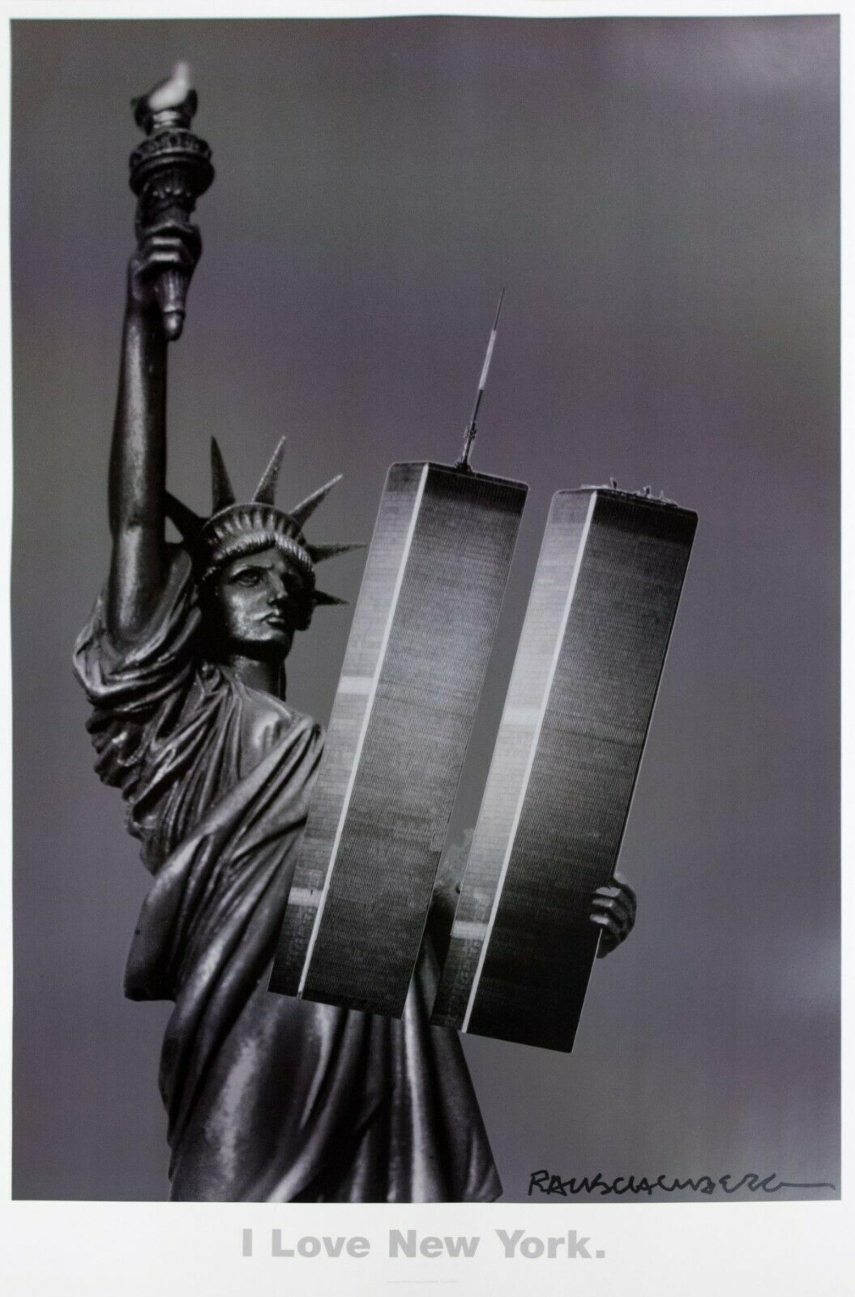 Robert Rauschenberg Figurative Print - I Love New York, Lt Ed print: Statue of Liberty & Twin Towers LARGE 39.25" x 25"