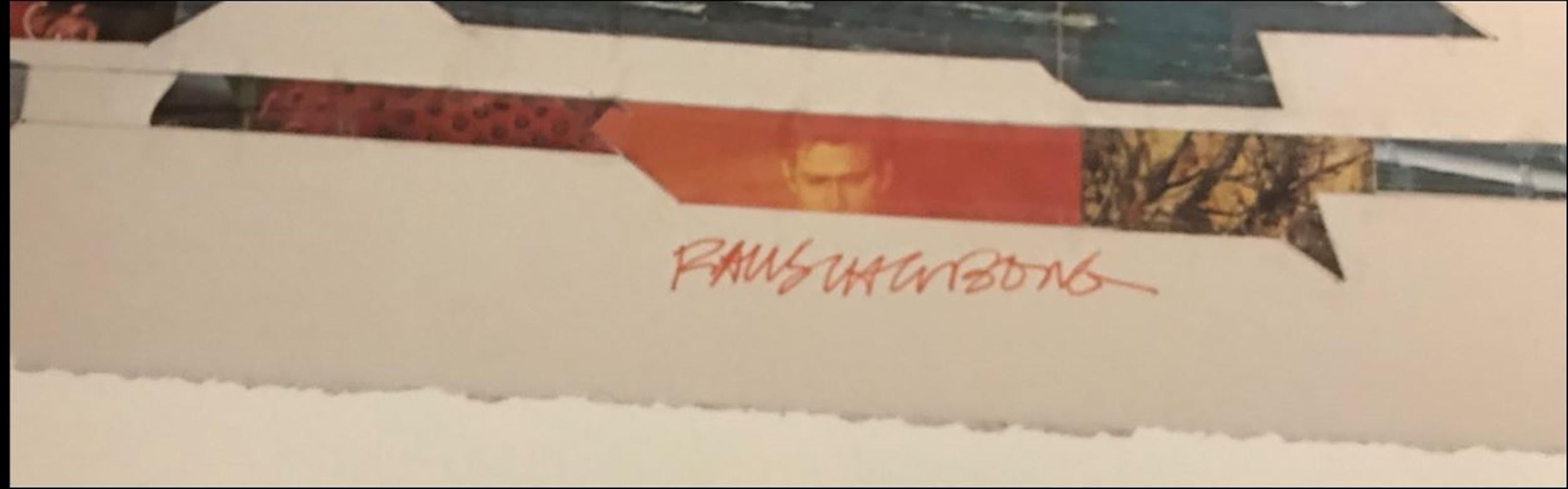 Robert Rauschenberg
Star In Motion, 1982
for the Los Angeles Summer 1984 Olympic Games (with COA from Olympic Committee)
Offset Lithograph on Parson's Diploma paper
Stamp signed (authorized printed signature) with the artist's initials on the lower