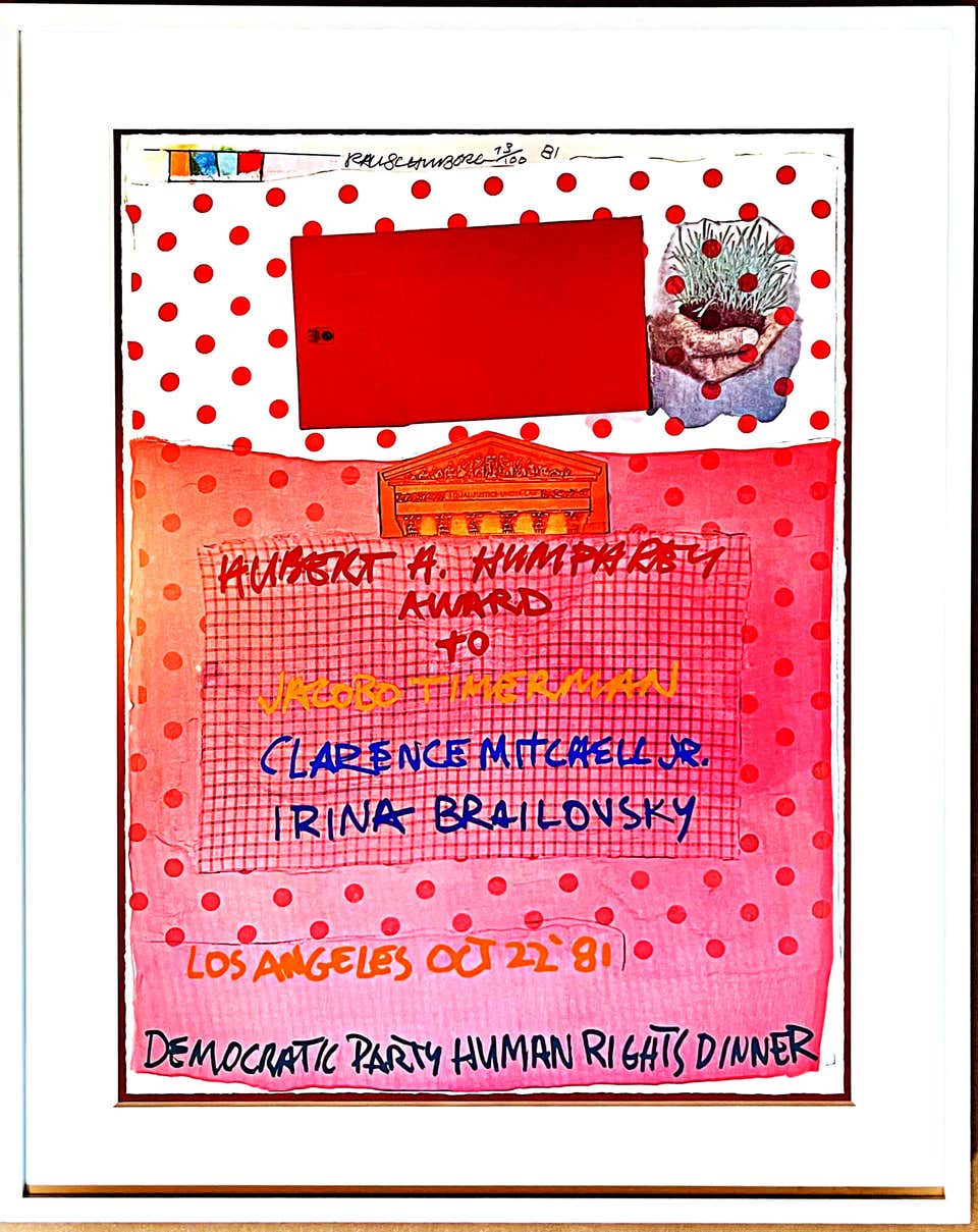 Robert Rauschenberg - Human Rights Democratic Dinner Collage Print Signed Framed