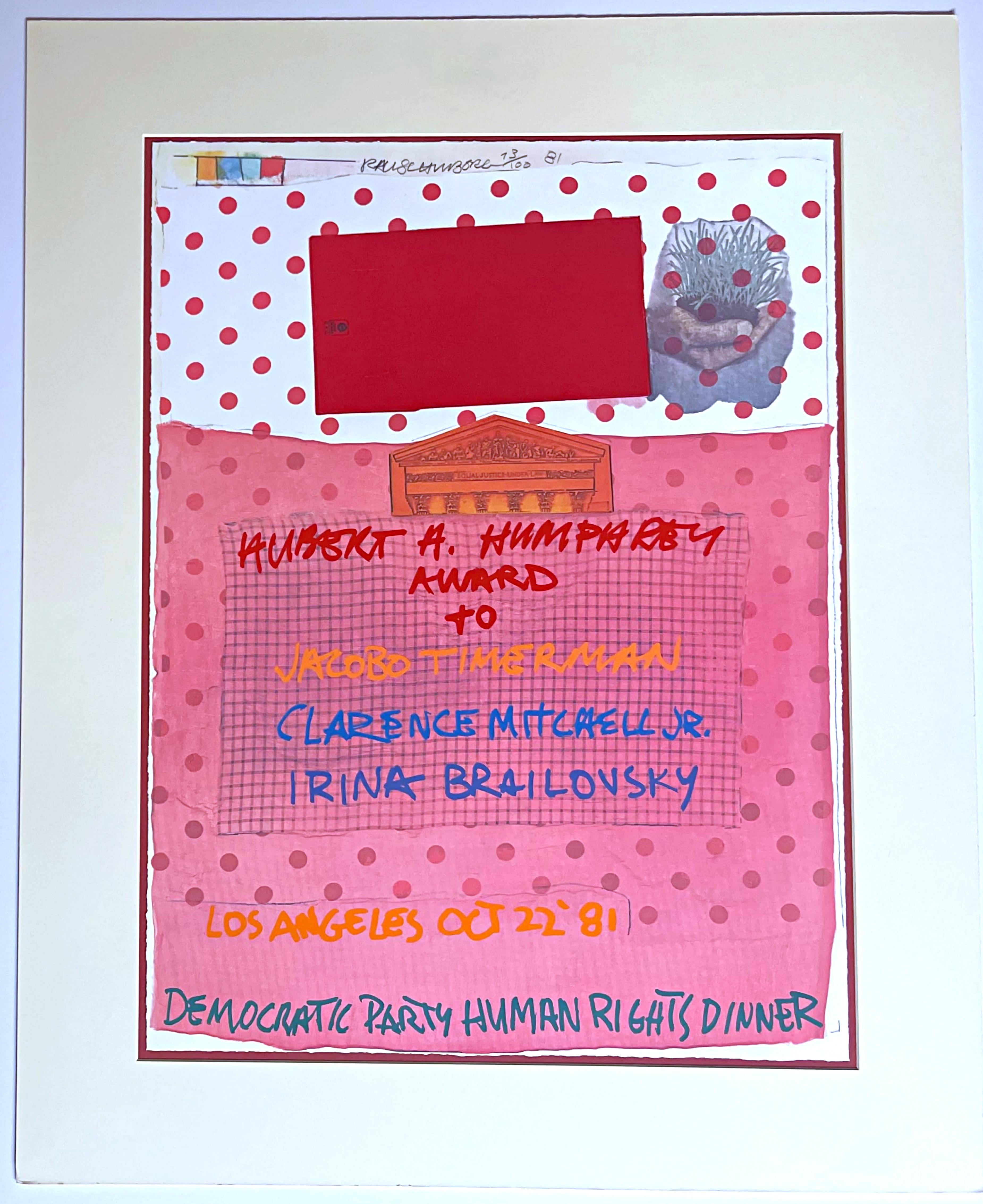 Robert Rauschenberg Human Rights Dinner signé, édition Pop Art de seulement 100 exemplaires 1