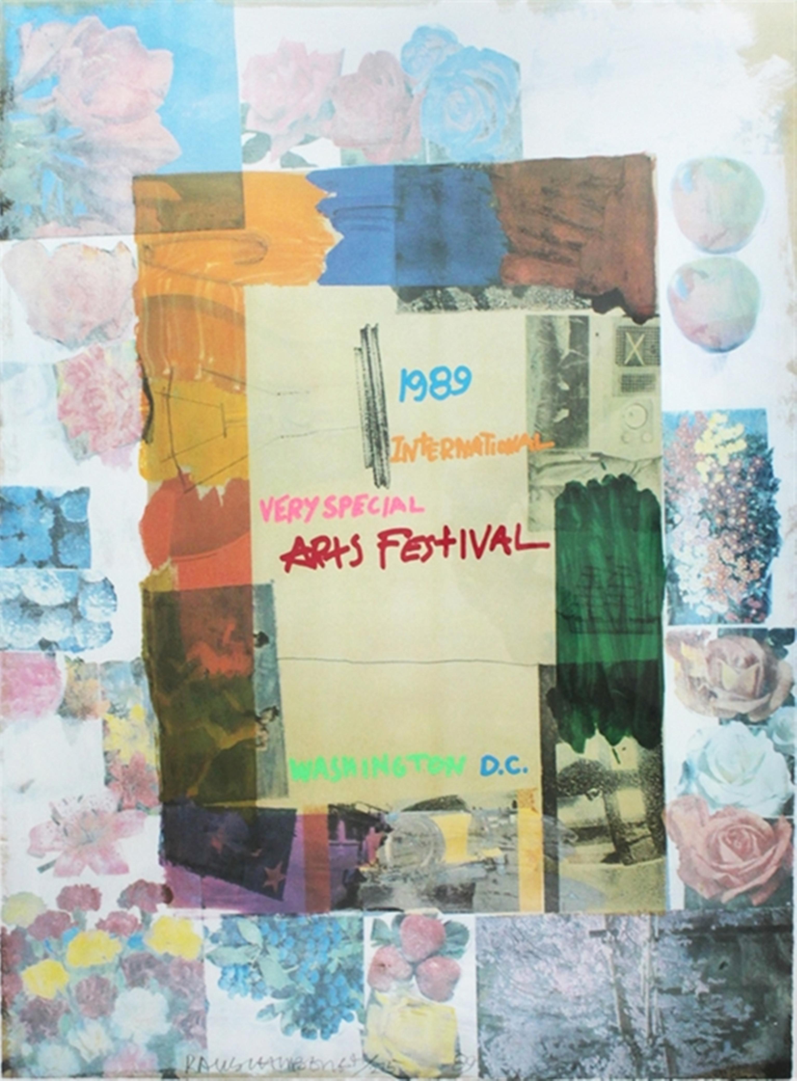 Robert Rauschenberg
International Very Special Arts Festival, 1989
Lithograph on wove paper
Signed, dated and numbered from the edition of 275 in graphite pencil on the front
38 1/4 × 27 1/4 inches
Unframed
This gorgeous work is by Robert