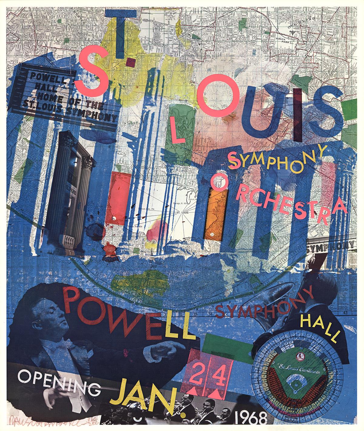 A hand-signed and numbered poster by Robert Rauschenberg for the St. Louis Symphony Orchestra fundraiser is a valuable piece of art that combines Rauschenberg’s distinctive style with a philanthropic cause. Limited to an edition of 250, each