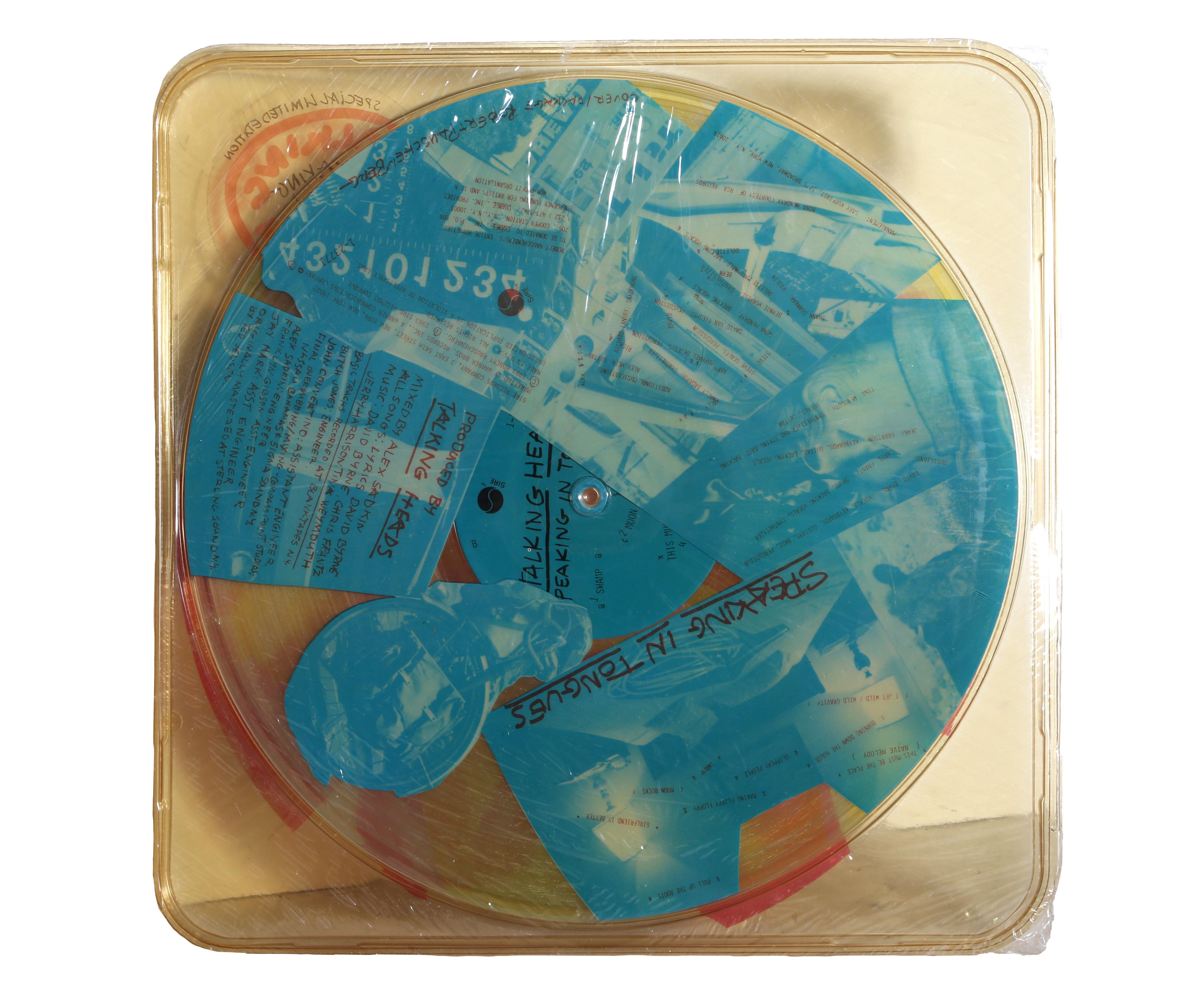 Robert Rauschenberg was an American painter and graphic artist, he incorporated everyday objects and used them as art materials. This vinyl record was a collaboration between Robert Rauschenberg and The Talking Heads. Rauschenberg created the design