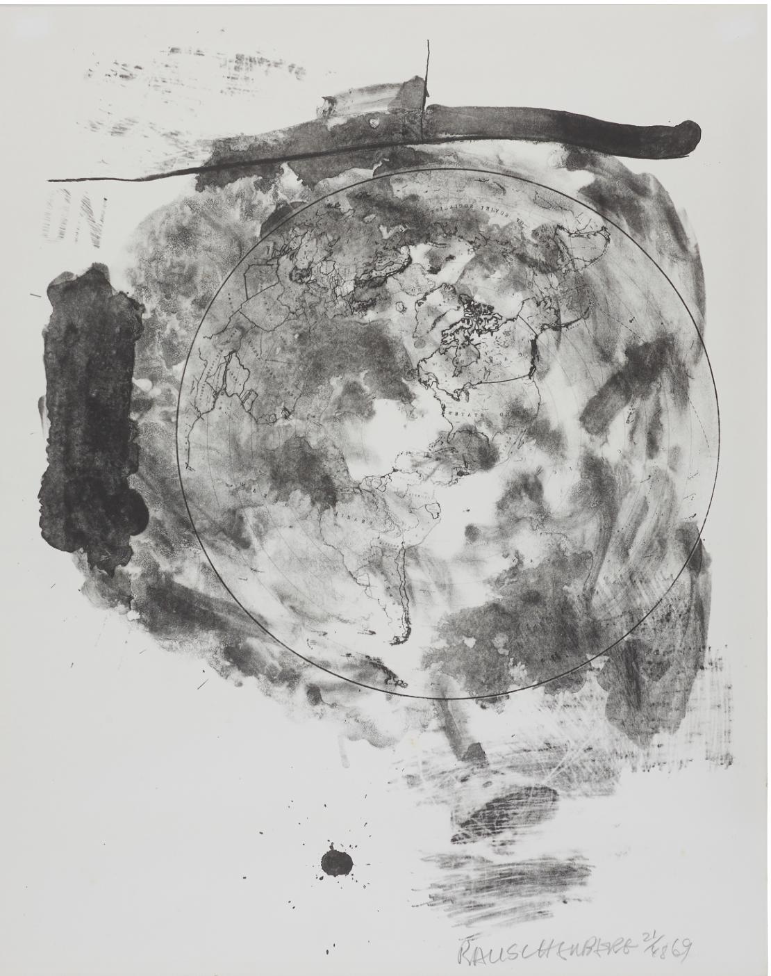 Robert Rauschenberg (né en 1925) : Médaillon de la série Stoned Moon, 1969, signé, numéroté et daté Rauschenberg 21/48, -69. Édité par Gemini GEL (cachet aveugle), lithographie 81,3 x 64,8 cm. (32