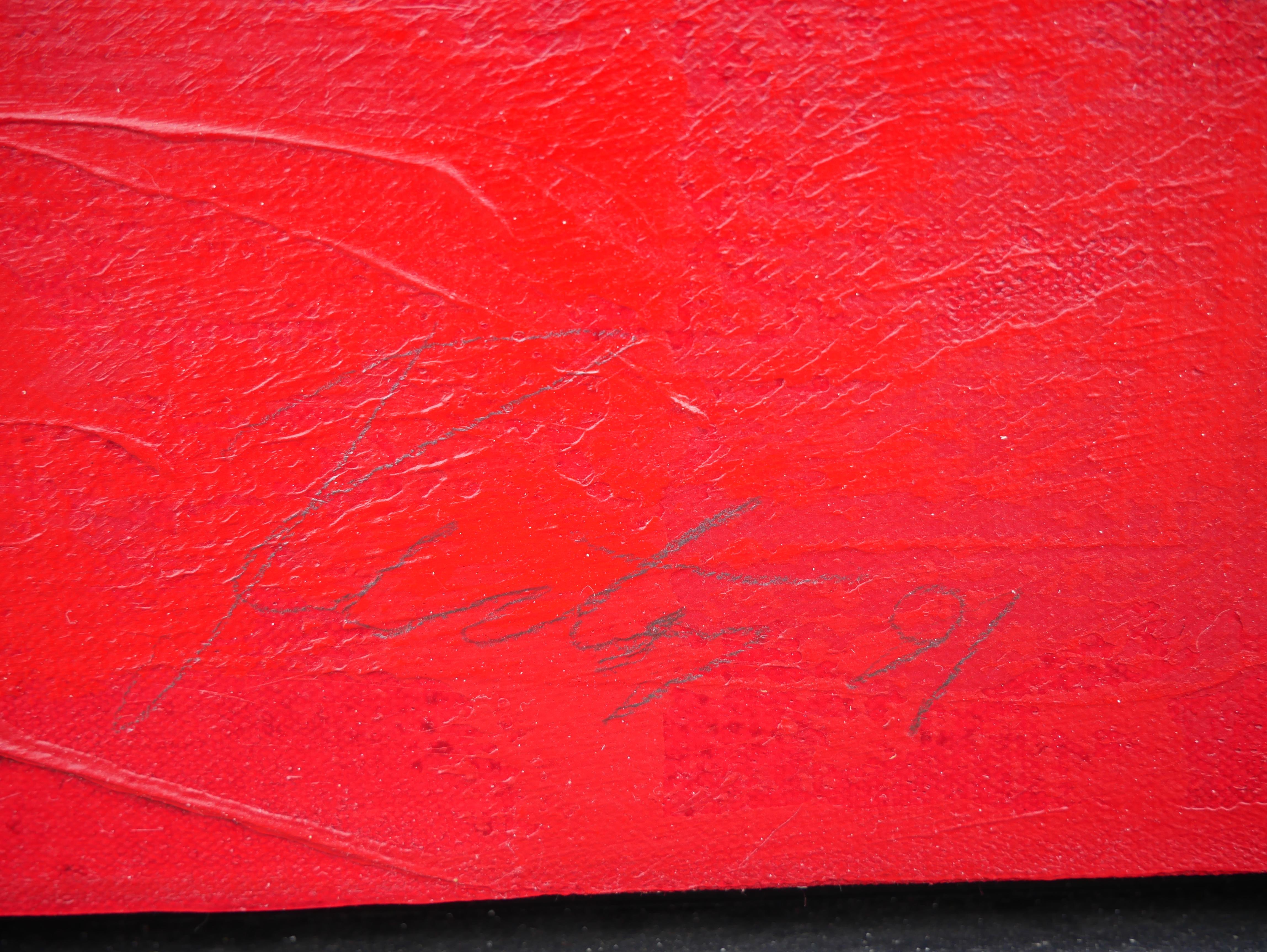 Large Bright Red Abstract Expressionist Painting 1