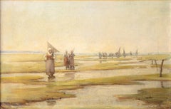 Impressionist Landscape of Figures Walking Through the Marsh