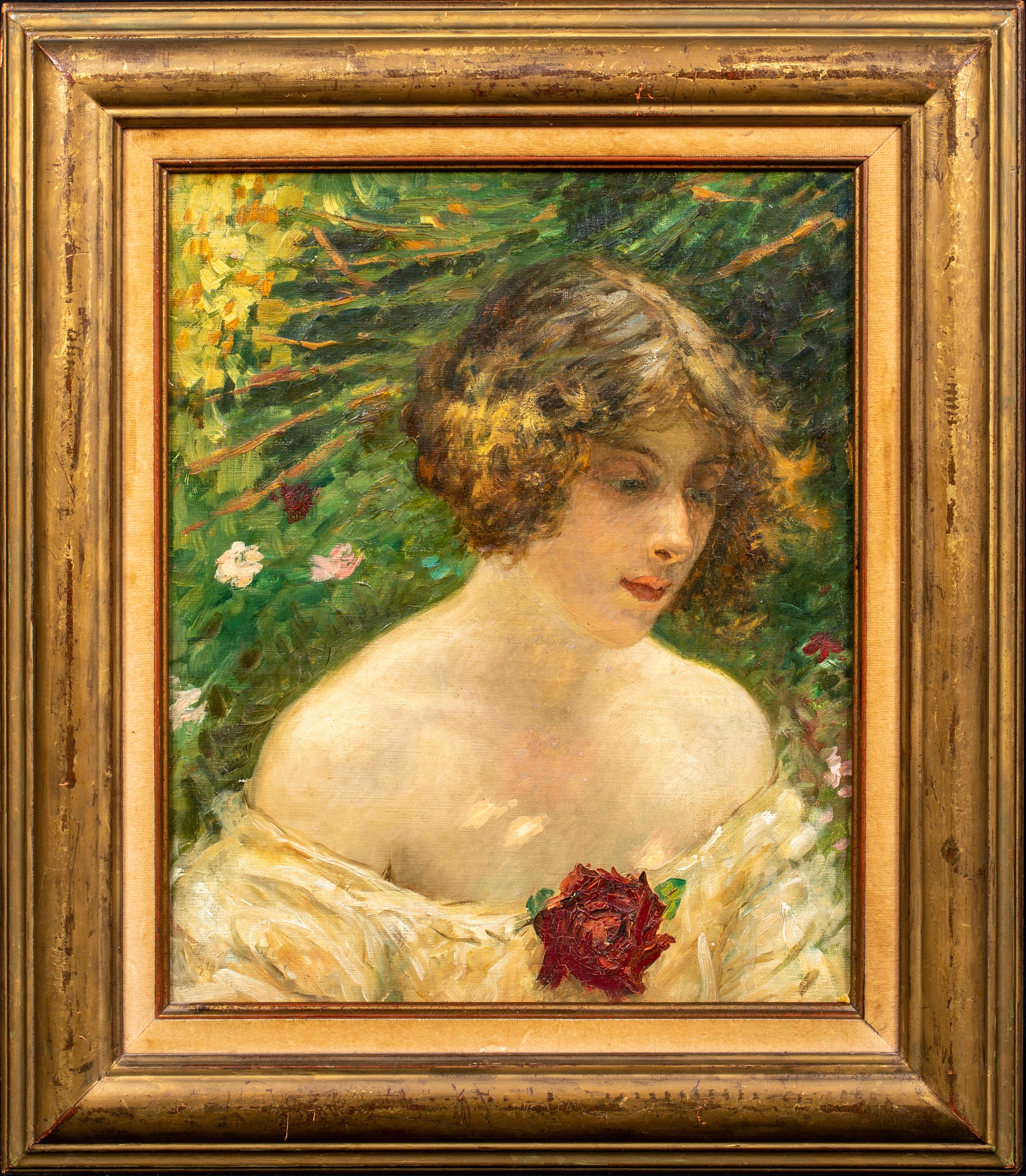 Dans le jardin, 19e siècle

cercle de Robert Reid (1862-1929) Impressionniste et artiste mural américain

Portrait impressionniste américain du XIXe siècle d'une jeune fille dans un jardin, huile sur toile. Scène de jardin impressionniste