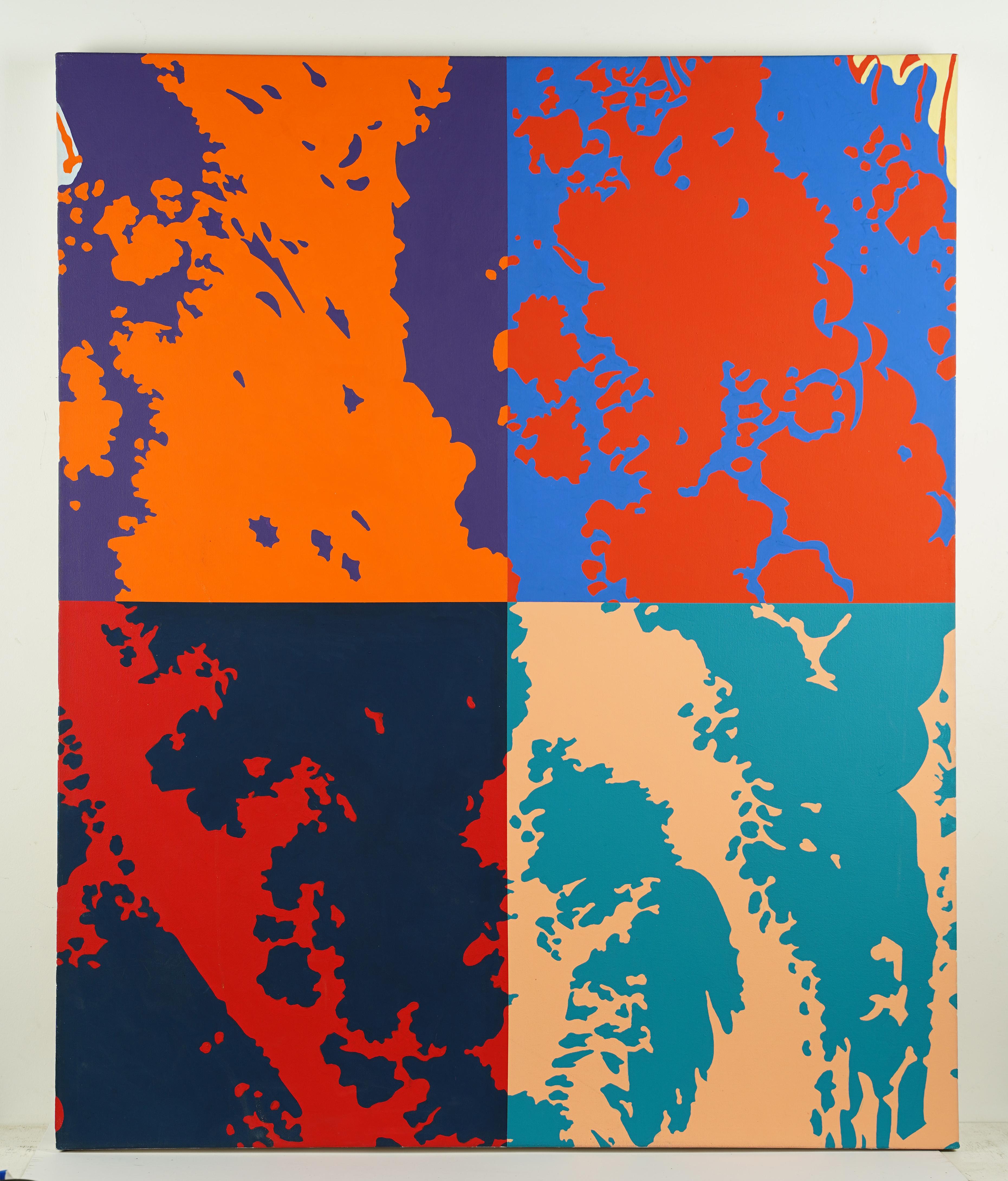 Vintage American Abstract Pop Art Pintura al óleo grande original firmada - Painting Abstracto de Robert Reitzfeld
