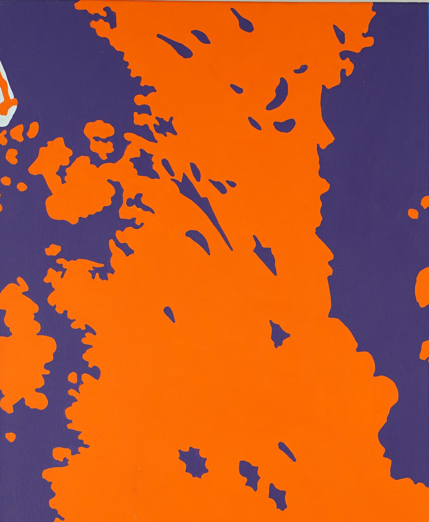 Vintage American Abstract Pop Art Pintura al óleo grande original firmada - Landscape Painting Naranja de Robert Reitzfeld