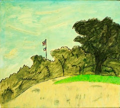 "American Flag, " Original Landscape Oil on Wood signed by Robert Richter
