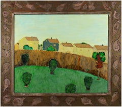 "Back Yard", olio originale su legno con cornice fatta a mano firmato da Robert Richter