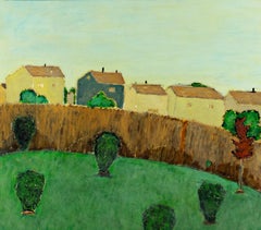 "Back Yard, " Original Oil on Wood with Handmade Frame signed by Robert Richter