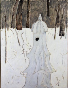 „ Vogelhaus im Schnee“, gerahmtes Ölgemälde, Landschaft, signiert von Robert Richter