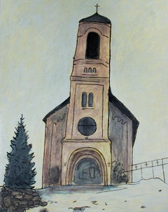 "Church In The Snow, " Winter Landscape Oil signed on back by Robert Richter