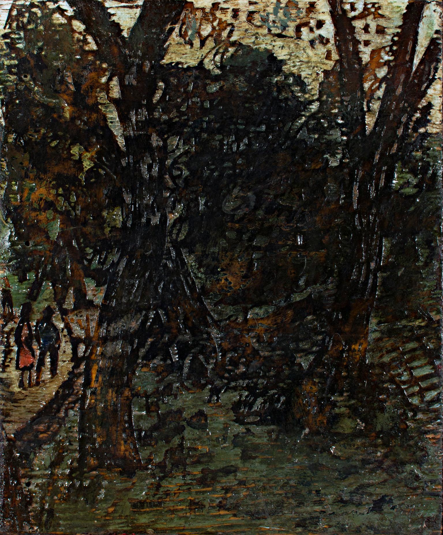 « Couple in Woods, », huile sur bois originale encadrée signée par Robert Richter en vente 1