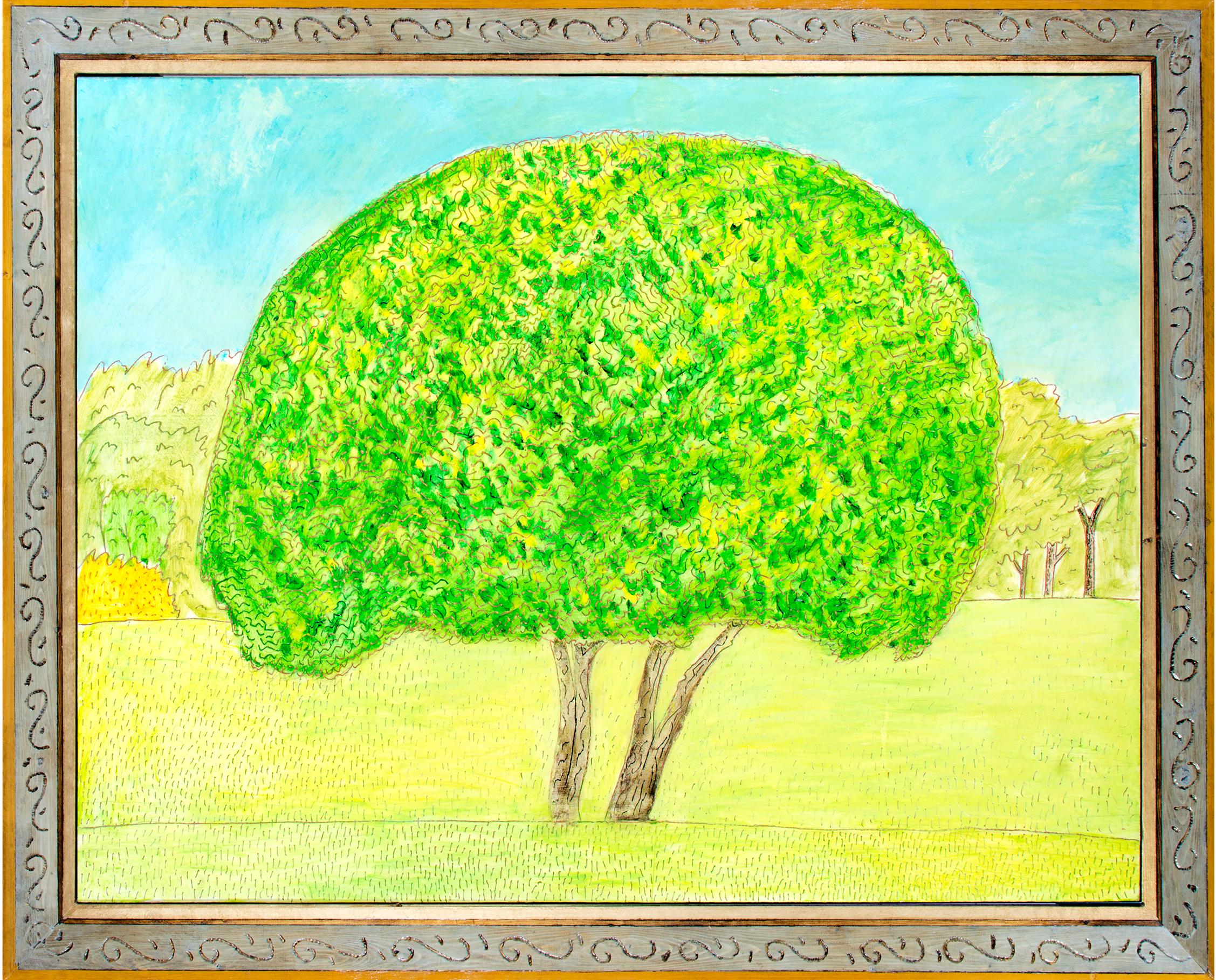 "Couple Tree, " Original Bright Landscape Oil on Wood signed by Robert Richter