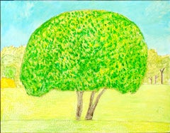 "Couple Tree, " Original Bright Landscape Oil on Wood signed by Robert Richter