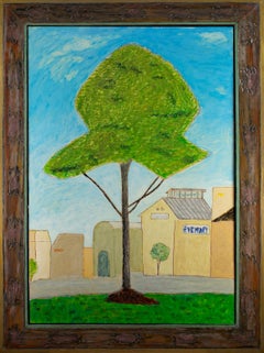 "Eye-Mart, " Original Framed Tree & Cityscape Oil signed by Robert Richter
