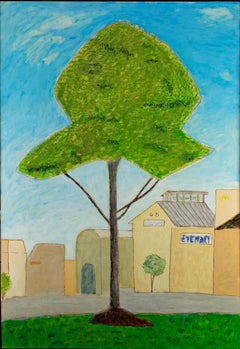 "Eye-Mart, " Original Framed Tree & Cityscape Oil signed by Robert Richter