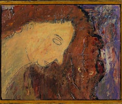 "Eyes Closed, " Portrait of Woman Oil on Wood signed by Robert Richter