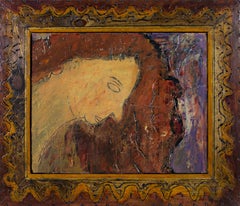 "Eyes Closed, " Portrait of Woman Oil on Wood signed by Robert Richter