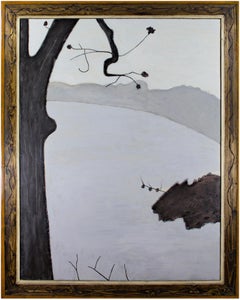 "First Snow, " Framed Winter Landscape Oil on wood signed by Robert Richter