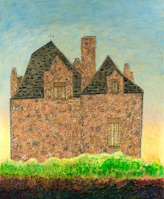 "Pescheria", olio architettonico su legno di Robert Richter con cornice originale