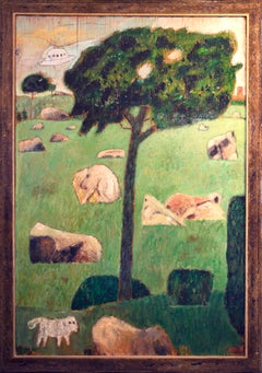 'Garden of Eden' original oil on wood painting signed by Robert Richter