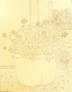 ""Geraniums", Original-Linienbild, Blumenstillleben, Öl signiert von Robert Richter