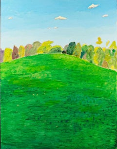 Sunny Landscape, Öl auf Holz, signiert auf der Rückseite von Robert Richter, „Green Meadow“