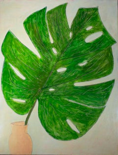 'Leaf in a Jug', dipinto originale ad olio su legno firmato da Robert Richter