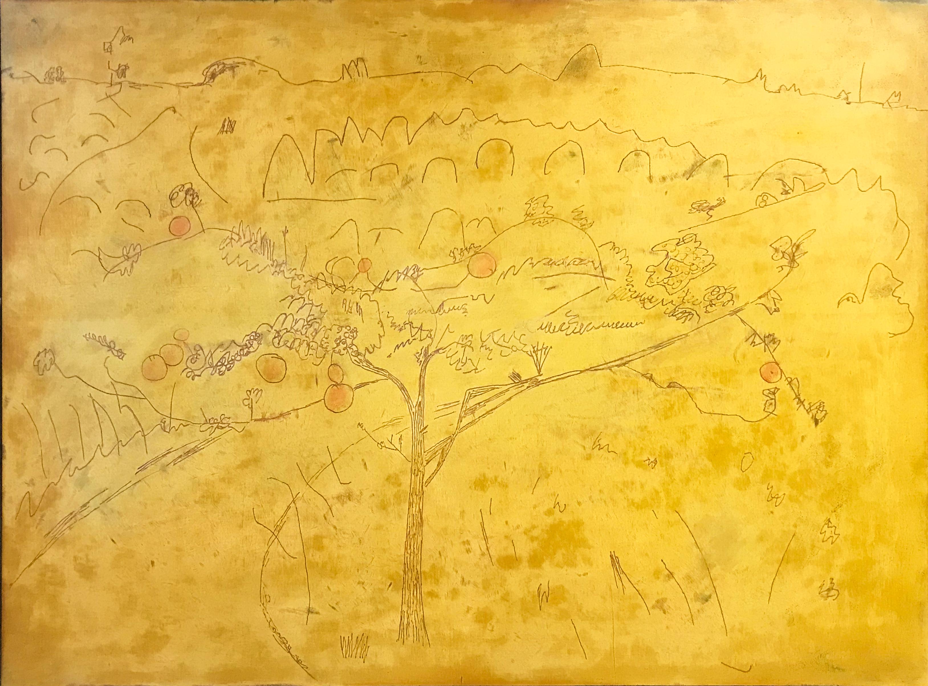 Peinture originale à l'huile sur bois « Little Apple Tree » signée Robert Richter en vente 1