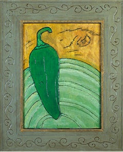 "Pepper Plate, " Original Framed Green Still-life Oil signed by Robert Richter