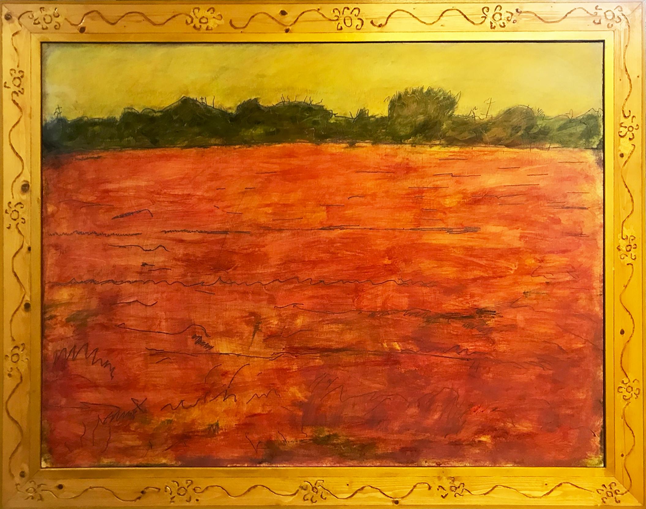 Robert Richter Landscape Painting - 'Red Grass' Original Oil on Wood Painting, Signed