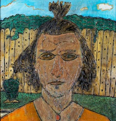"Self Portrait," oil painting on wood with handmade frame by Robert Richter