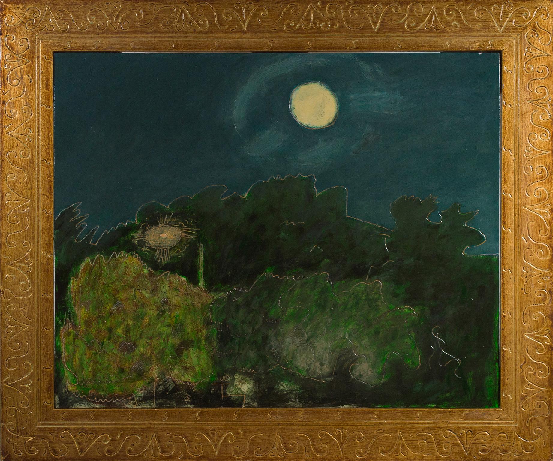 "Luna calante", paesaggio notturno Olio su legno firmato da Robert Richter