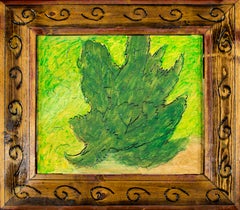 "Shrubbery" Original Oil on Wood Bright Green Landscape signed by Robert Richter