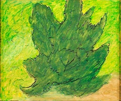 "Shrubbery" Original Oil on Wood Bright Green Landscape signed by Robert Richter