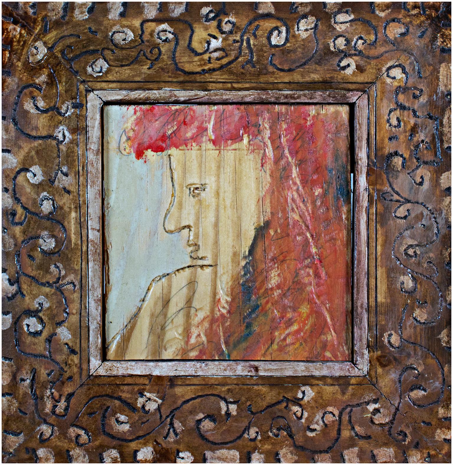 "Sideways Glance, " Portrait Oil on Wood signed on Back by Robert Richter